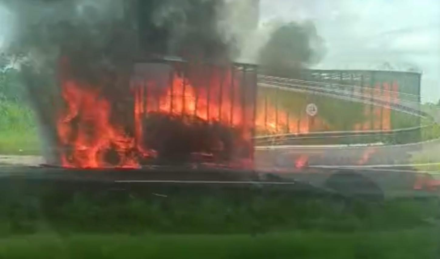 Caminhão pega fogo e interdita Rodovia Régis Bittencourt em Pariquera-Açu