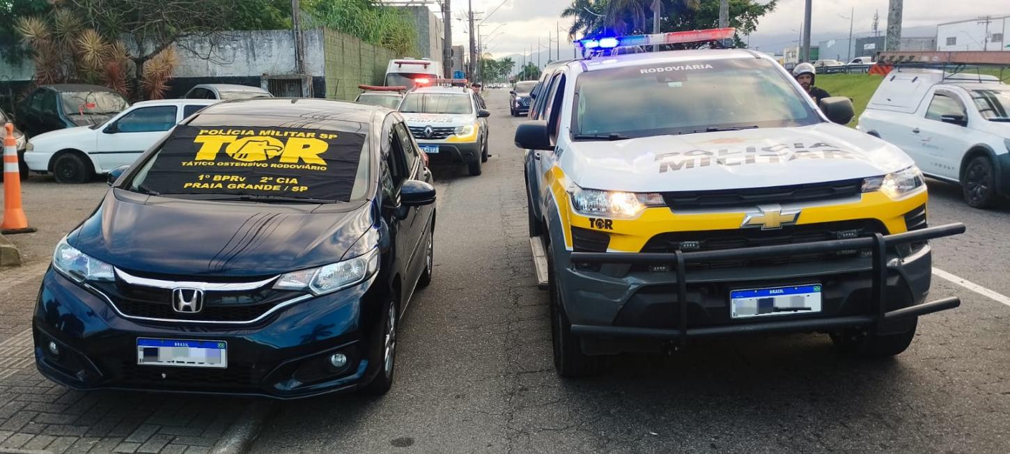 Em Praia Grande/SP, TOR da Polícia Militar Rodoviária prende indivíduo com carro 