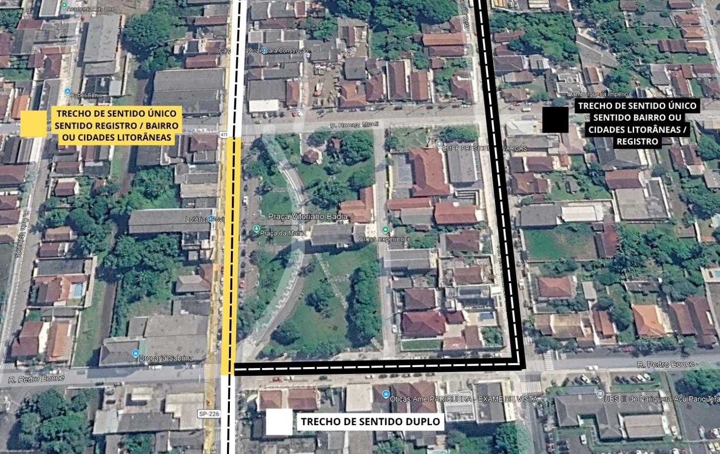 Trânsito em frente à Praça da Matriz passa a ter sentido único com início de obras em Pariquera-Açu